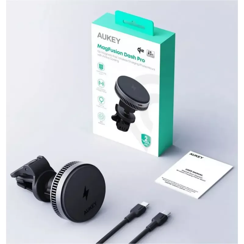 Aukey Wireless Charging Mount HD-MC13A MagSafe-kompatible Lüftungshalterung fürs Auto für iPhone, 15 W kabelloses Laden