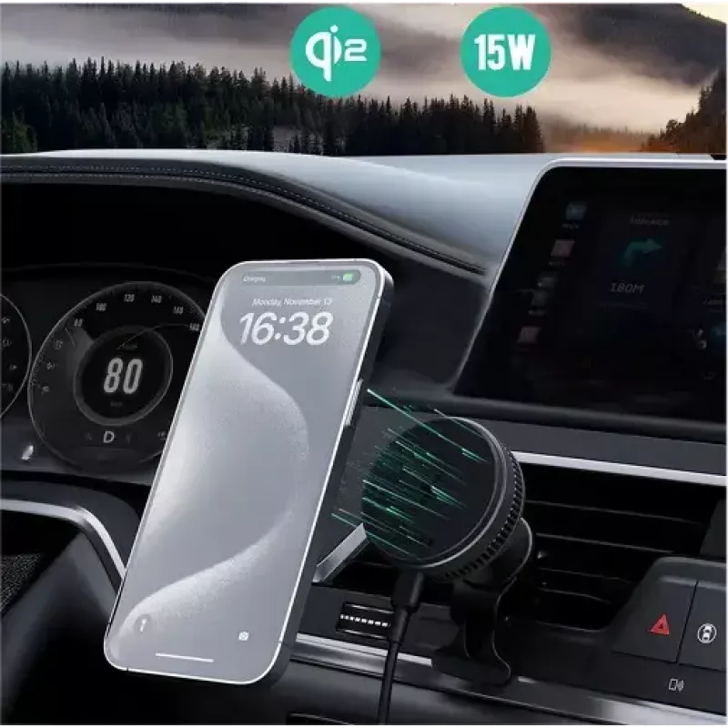 Aukey Wireless Charging Mount HD-MC13A MagSafe-kompatible Lüftungshalterung fürs Auto für iPhone, 15 W kabelloses Laden