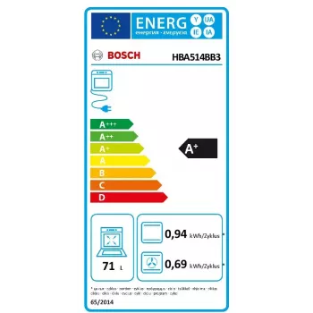 Einbau-Elektrobackofen Bosch Serie 4 HBA514BB3 — 71 l, hydrolytische Reinigung, Touch-Bedienung, A+