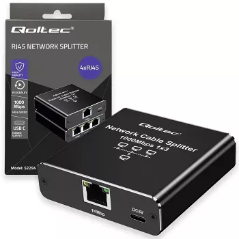 Ethernet-Splitter QOLTEC 52294 1x3 RJ45 mit USB-C-Stromversorgungseingang