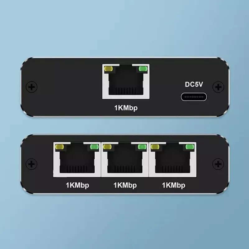 Ethernet-Splitter QOLTEC 52294 1x3 RJ45 mit USB-C-Stromversorgungseingang