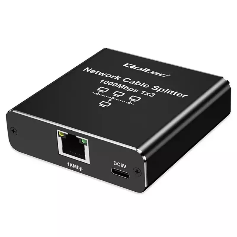 Ethernet-Splitter QOLTEC 52294 1x3 RJ45 mit USB-C-Stromversorgungseingang