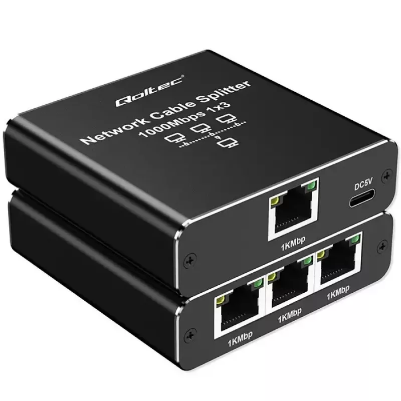 Ethernet-Splitter QOLTEC 52294 1x3 RJ45 mit USB-C-Stromversorgungseingang