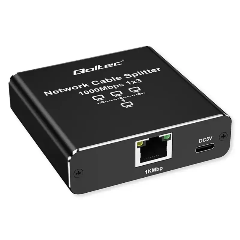 Ethernet-Splitter QOLTEC 52294 1x3 RJ45 mit USB-C-Stromversorgungseingang