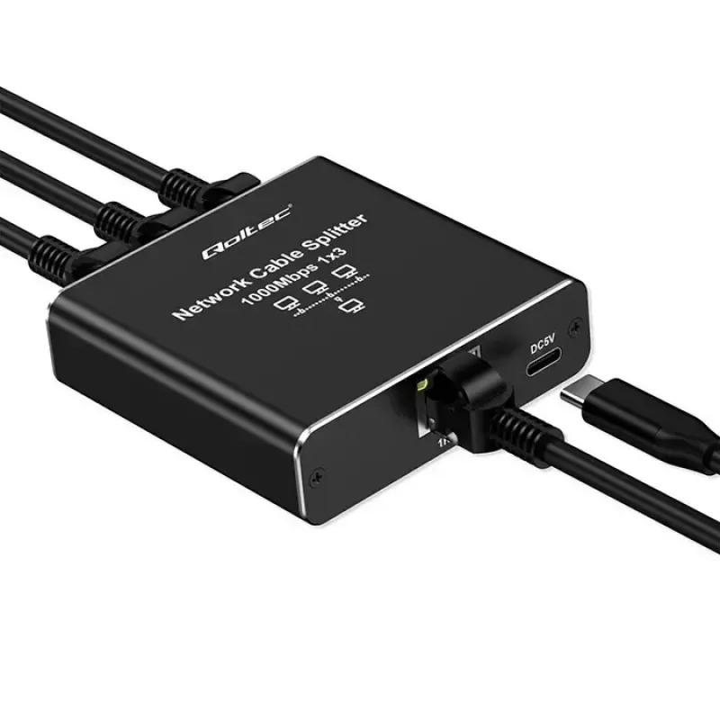Ethernet-Splitter QOLTEC 52294 1x3 RJ45 mit USB-C-Stromversorgungseingang