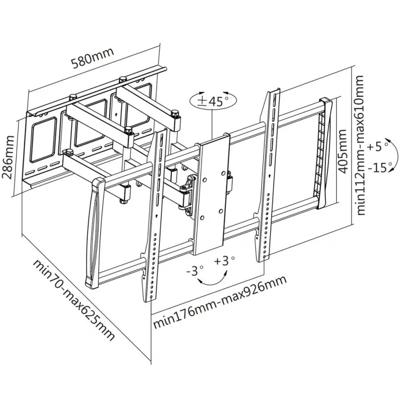 Manhattan Wandhalterung für TV & Monitore (Full Motion), Für Bildschirme von 37 Zoll bis 100 Zoll, VESA-Kompatibilität: alle zwischen 200x200 mm und 900x600 mm – überprüfen Sie die Abmessungen der vier Befestigungslöcher auf der Rückseite des Bildschirms, um sicherzustellen, dass sie passen, Max. 80 kg, Schwarz, Halterung, Lebenslange Garantie