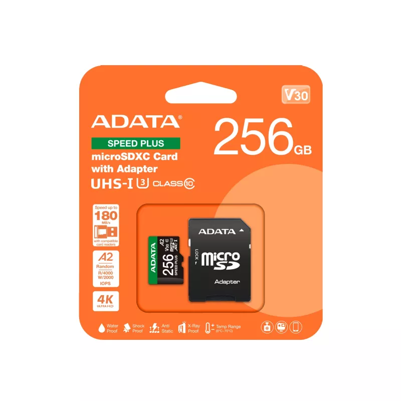 MicroSDXC ADATA Speed Plus 256GB UHS Class 3 UD256GUI3V30A2SP-RA1