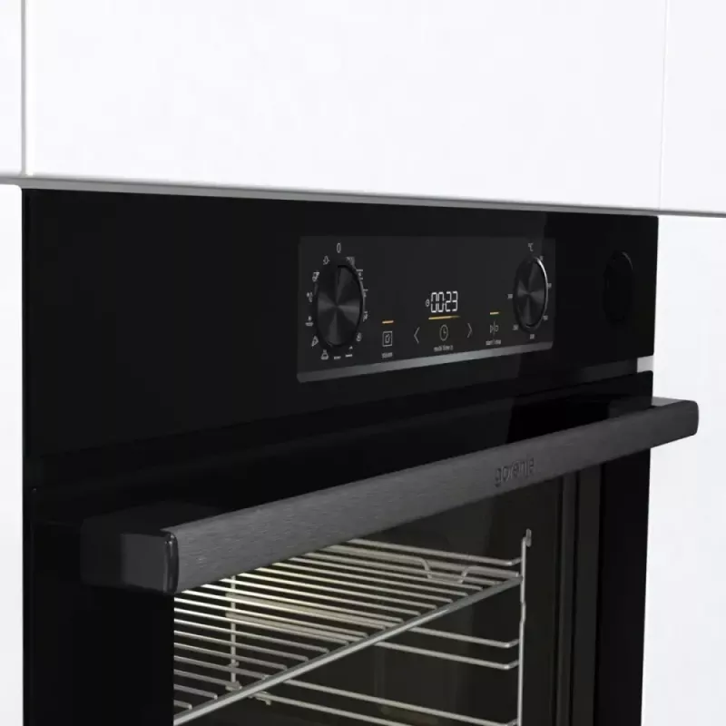 Einbau-Elektrobackofen Gorenje BSA6737E15BG — 77 l, schwarz, digitaler Timer, Konvektion, Grill, Pizzafunktion
