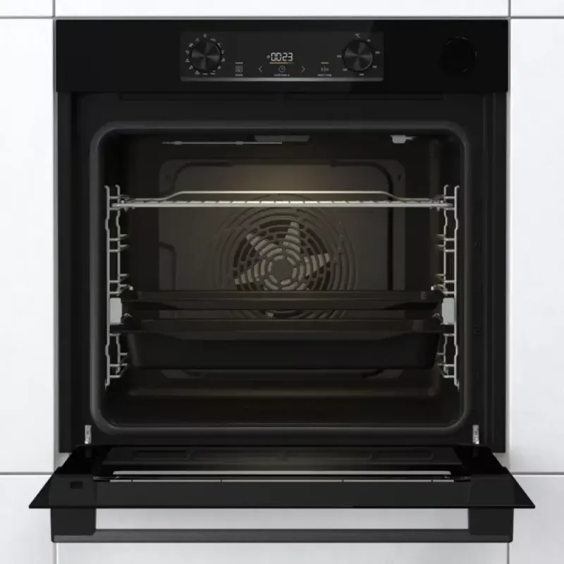 Einbau-Elektrobackofen Gorenje BSA6737E15BG — 77 l, schwarz, digitaler Timer, Konvektion, Grill, Pizzafunktion