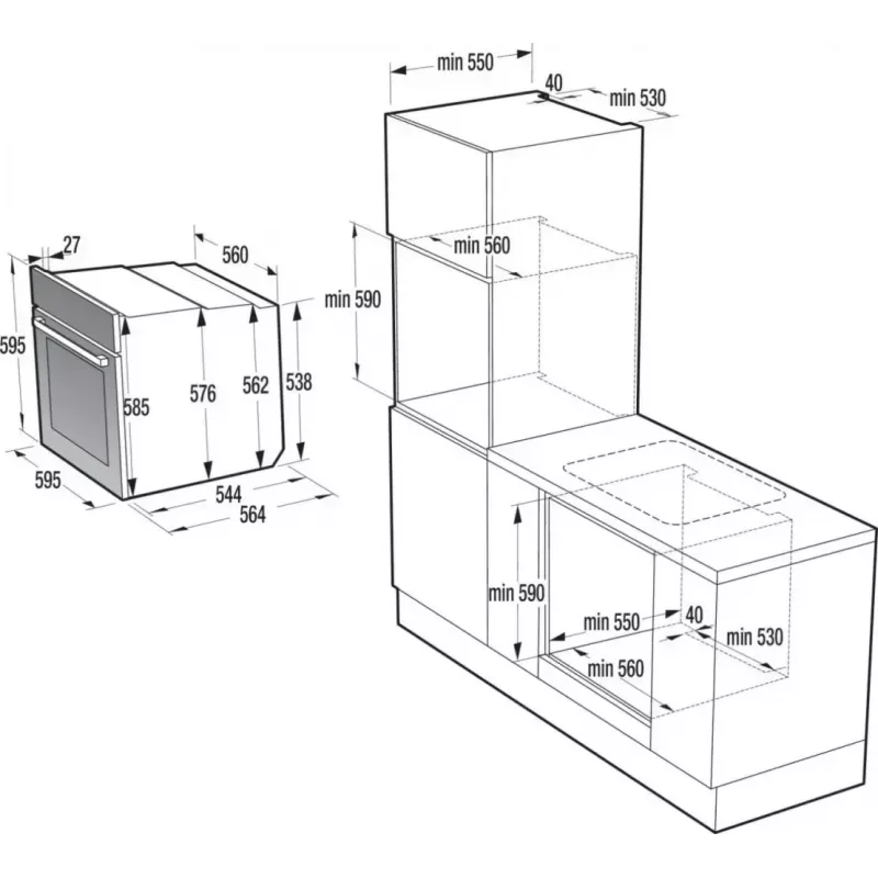 Einbau-Elektrobackofen Gorenje BSA6737E15BG — 77 l, schwarz, digitaler Timer, Konvektion, Grill, Pizzafunktion