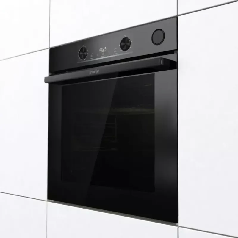 Einbau-Elektrobackofen Gorenje BSA6737E15BG — 77 l, schwarz, digitaler Timer, Konvektion, Grill, Pizzafunktion