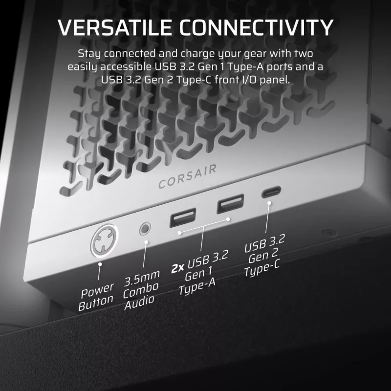 PC-Gehäuse CORSAIR FRAME 4000D RS Midi Tower Weiß — ATX, gehärtetes Glas, 3x120mm Frontlüfter, unterstützt 360/240/140mm Radiatoren