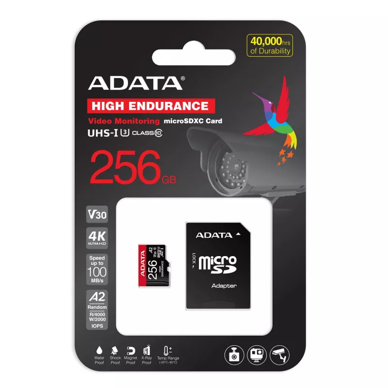 MicroSDXC-Speicherkarte ADATA 256 GB AUSDX256GUI3V30SHA2-RA1 UHS-I Klasse 10 V30 (Lesen 100 MB/s, Schreiben 80 MB/s) mit SD-Adapter