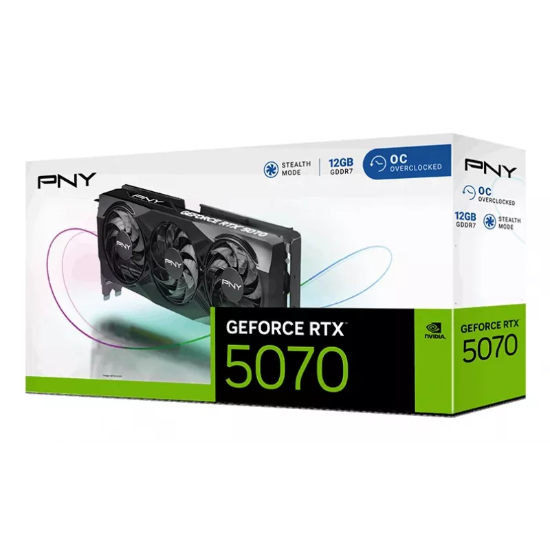 PNY GeForce RTX 5070 12 GB Overclocked Triple Fan - 12 GB GDDR7 - DisplayPort 2.1b / HDMI 2.1b