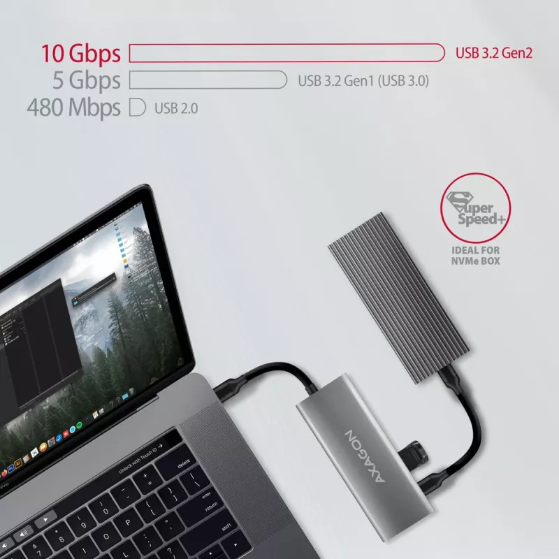 Axagon HMC-5G21 USB 10Gbps Hub, 2x USB-A, 2x USB-C, HDMI 4k/30Hz, PD 60W, USB-C-Kabel