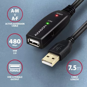 Axagon ADR-207 USB-Verlängerungskabel 7,5 m USB 2.0 Schwarz