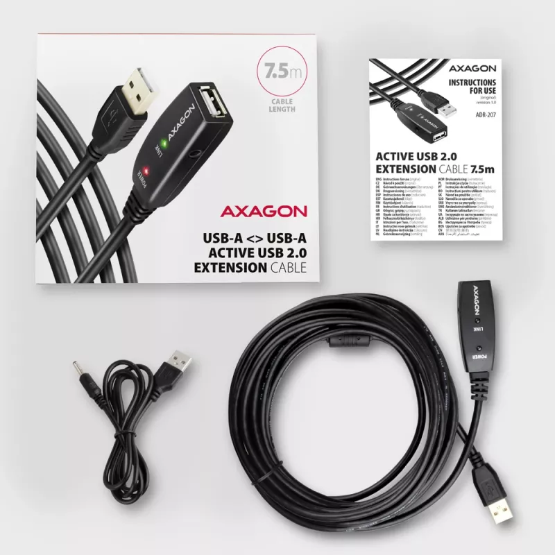 Axagon ADR-207 USB-Verlängerungskabel 7,5 m USB 2.0 Schwarz
