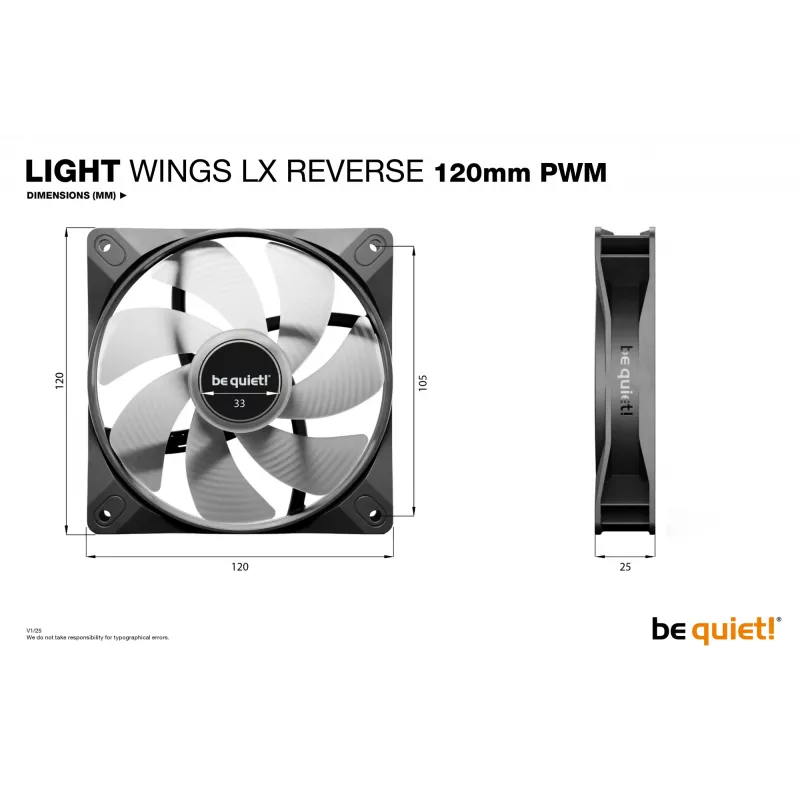 be quiet! Light Wings LX 120 mm PWM Reverse Schwarz Computergehäuselüfter 12 cm 1 Stück