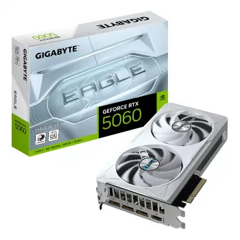 GIGABYTE GeForce RTX 5060 EAGLE OC ICE 8G Grafikkarte - 8GB GDDR7, 128bit, PCI-E 5.0, 2550 MHz Kerntakt, 3 x DisplayPort, 1 x HDMI, GV-N5060EAGLEOC ICE-8GD
