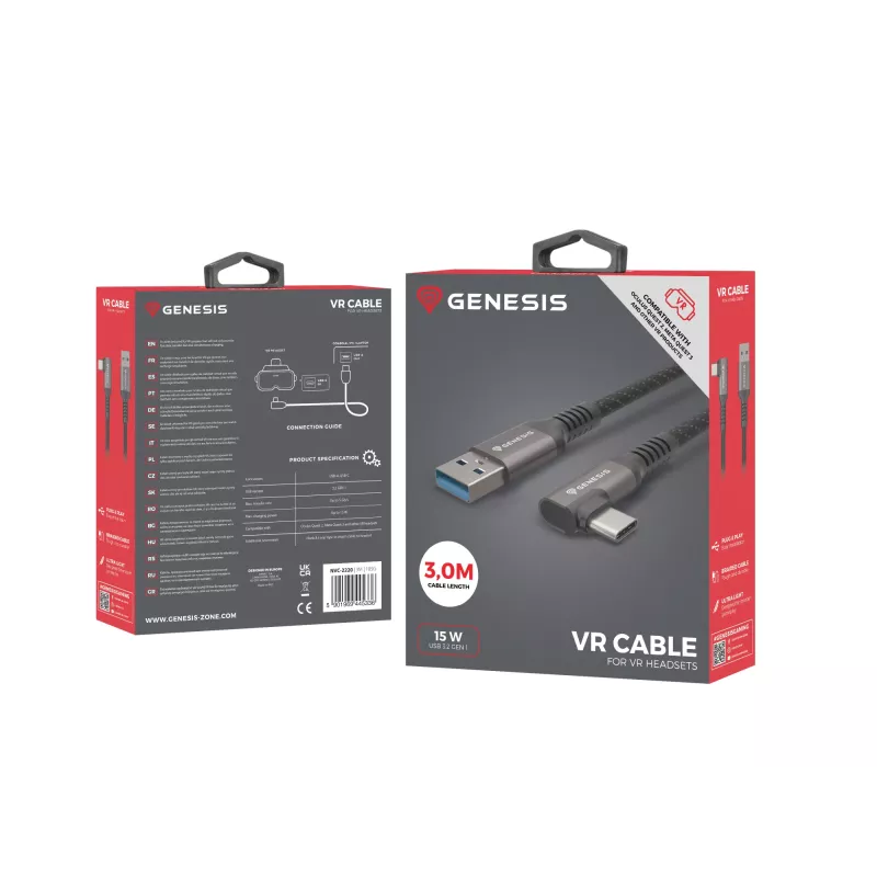 GENESIS NVC-2220 USB-Kabel USB 3.2 Gen 1 (3.1 Gen 1) 3 m USB A USB C Schwarz, Grau