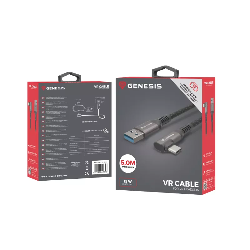 GENESIS NVC-2221 USB-Kabel USB 3.2 Gen 1 (3.1 Gen 1) 5 m USB A USB C Schwarz, Grau