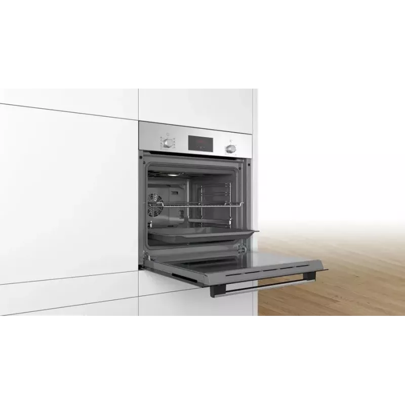 Einbau-Elektrobackofen Bosch Serie 2 HBF114ES0 — 66 l, Edelstahl, Touch- und Drehregler, 7 Programme, Grill, Heißluft, 50–275 °C