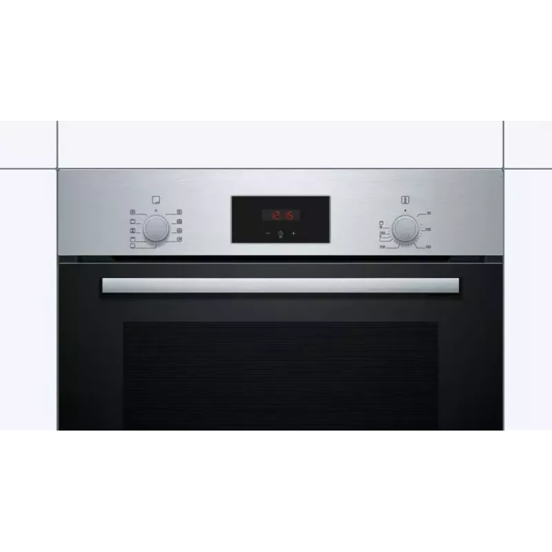 Einbau-Elektrobackofen Bosch Serie 2 HBF114ES0 — 66 l, Edelstahl, Touch- und Drehregler, 7 Programme, Grill, Heißluft, 50–275 °C