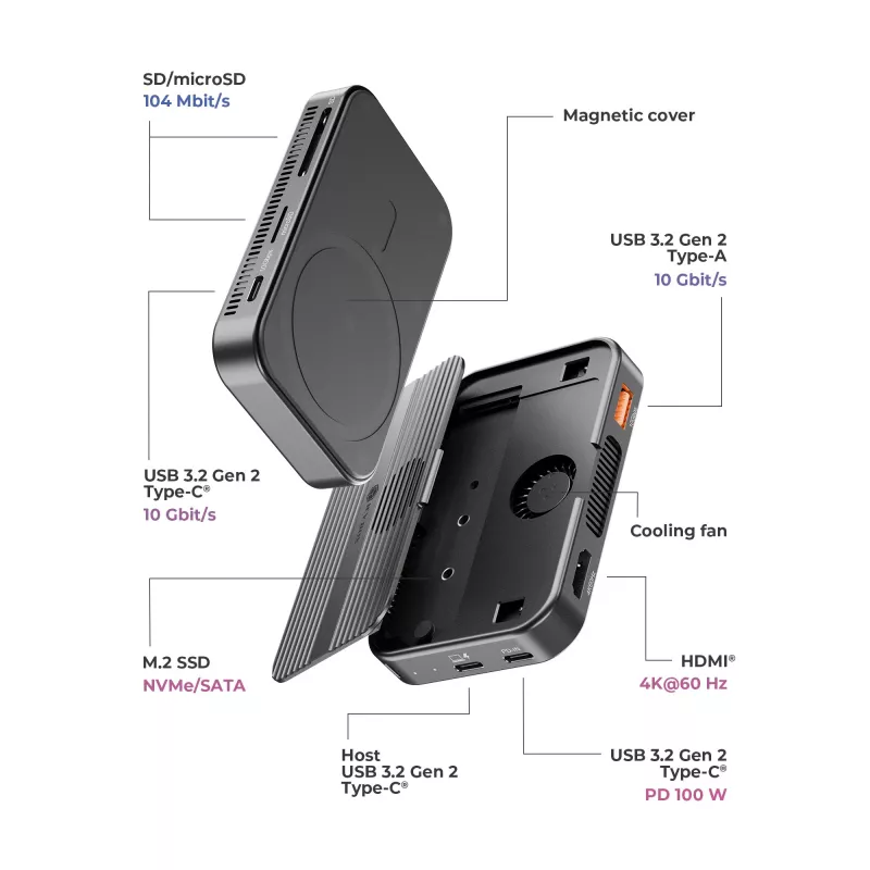 ICY BOX IB-DK4071M-CU31 USB 3.2 Gen 2 (3.1 Gen 1) Type-C Schwarz