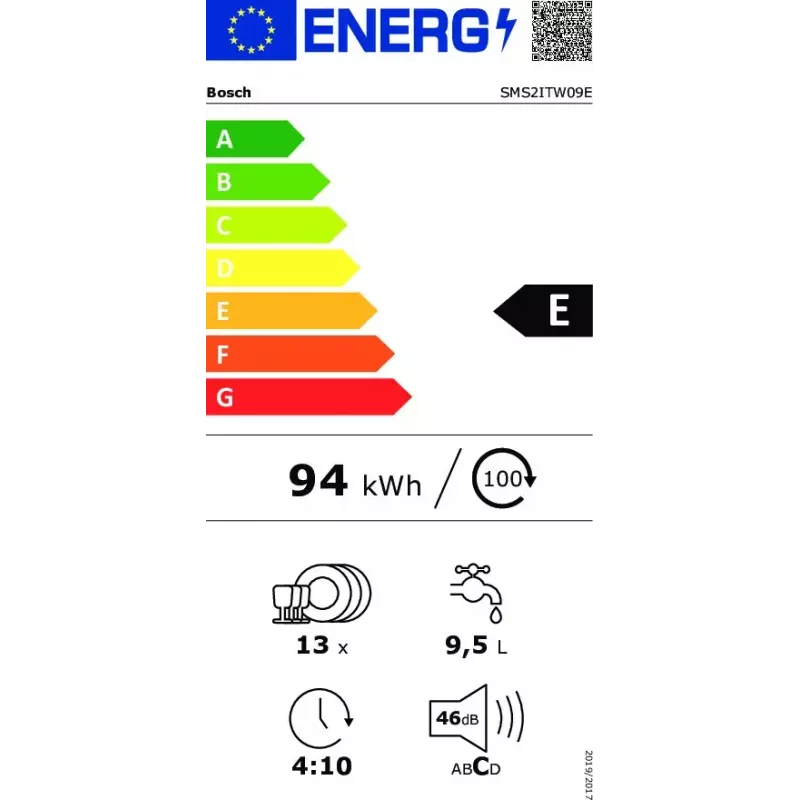 Freistehender Geschirrspüler Bosch Serie 2 SMS2ITW09E — 13 Maßgedecke, 46 dB, 60 cm, Wärmetauscher-Trocknung