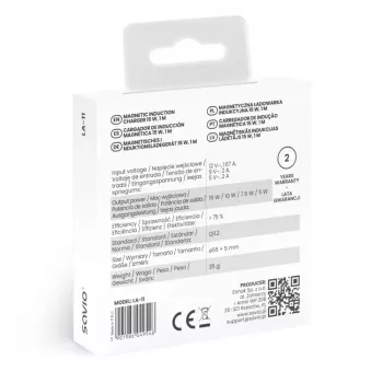 Kabelloses Indoor-Ladegerät für Mobiltelefone SAVIO LA-11, Qi 1.2, 15 W, weiß, 55×55×5 mm