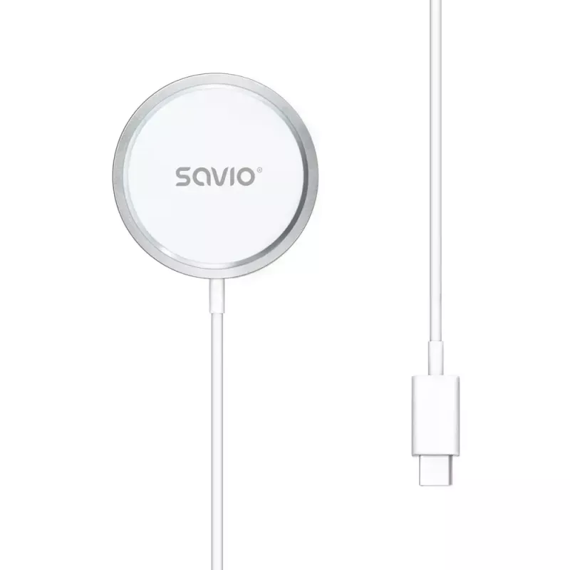 Kabelloses Indoor-Ladegerät für Mobiltelefone SAVIO LA-11, Qi 1.2, 15 W, weiß, 55×55×5 mm