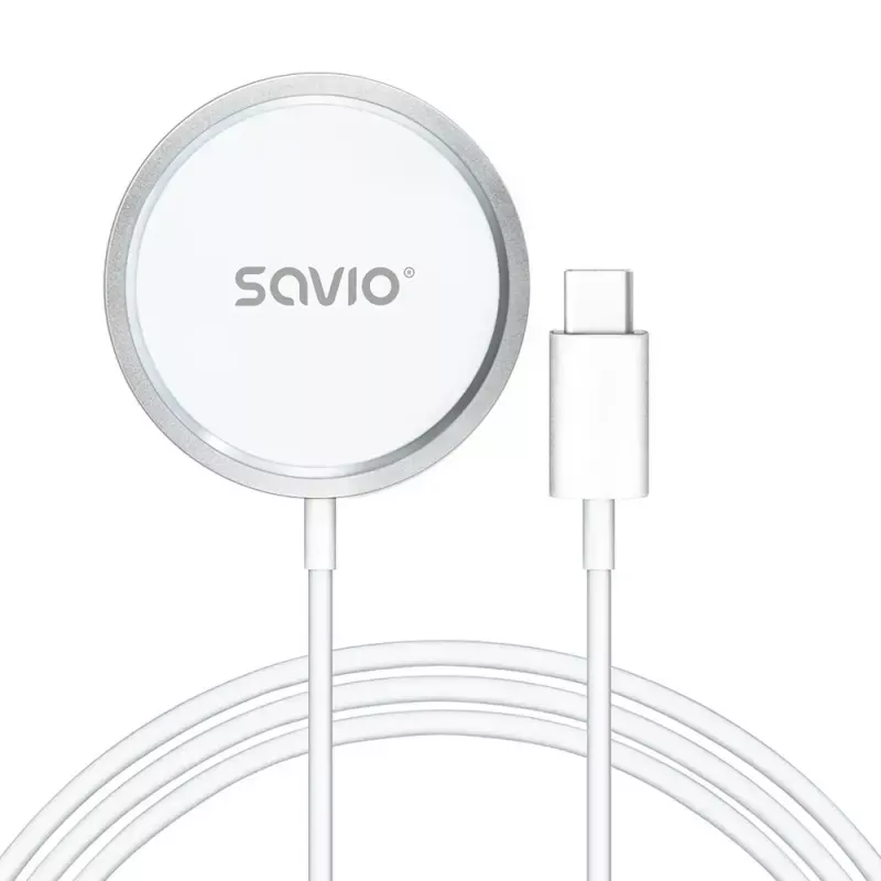 Kabelloses Indoor-Ladegerät für Mobiltelefone SAVIO LA-11, Qi 1.2, 15 W, weiß, 55×55×5 mm