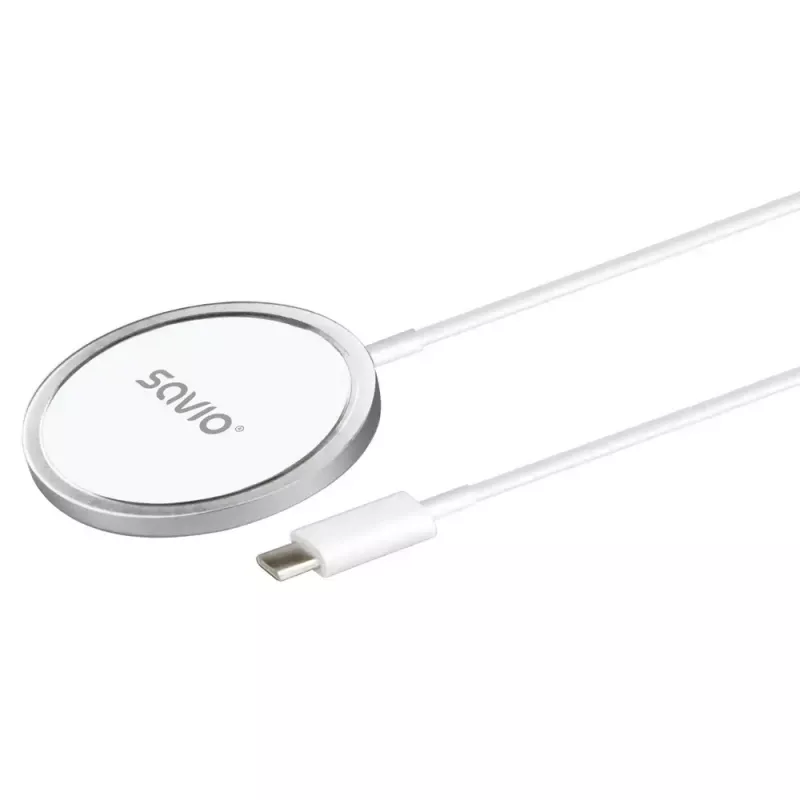 Kabelloses Indoor-Ladegerät für Mobiltelefone SAVIO LA-11, Qi 1.2, 15 W, weiß, 55×55×5 mm