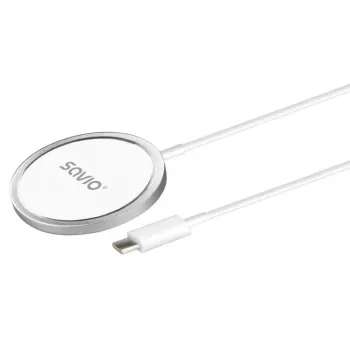 Kabelloses Indoor-Ladegerät für Mobiltelefone SAVIO LA-11, Qi 1.2, 15 W, weiß, 55×55×5 mm