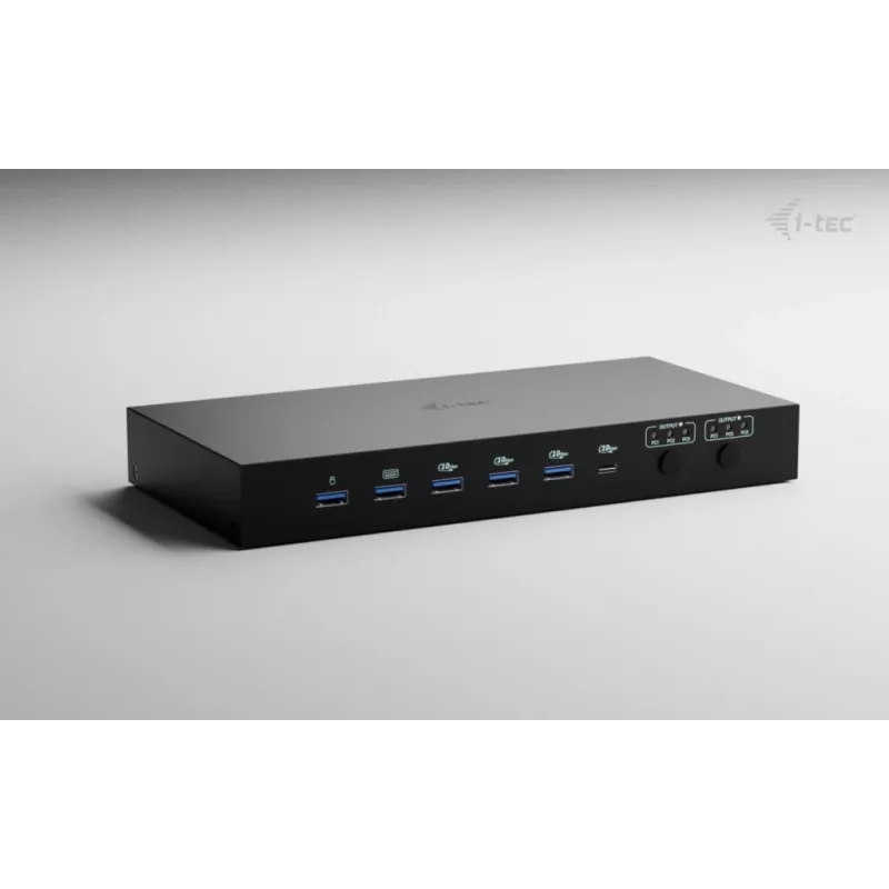 ITEC i-tec USB-C KVM Dock PRO für drei Hosts, Dual-Video, 2x Power Delivery (max. 92W), USB 3.2, 10 Gbit/s, Gigabit-Ethernet