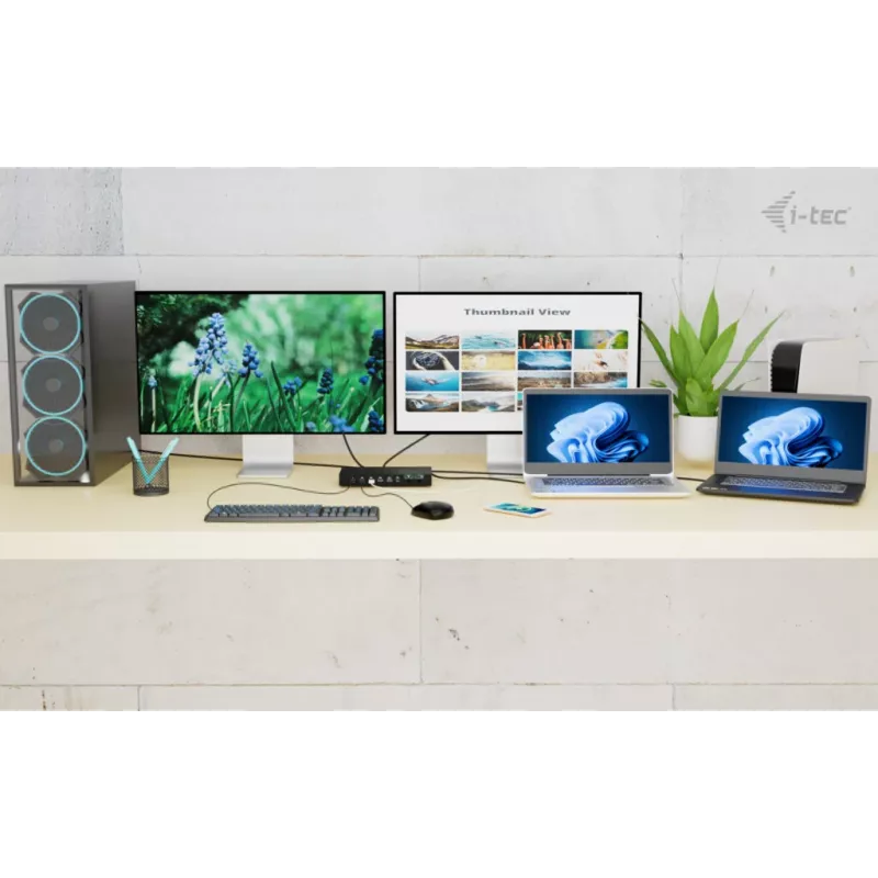 ITEC i-tec USB-C KVM Dock PRO für drei Hosts, Dual-Video, 2x Power Delivery (max. 92W), USB 3.2, 10 Gbit/s, Gigabit-Ethernet