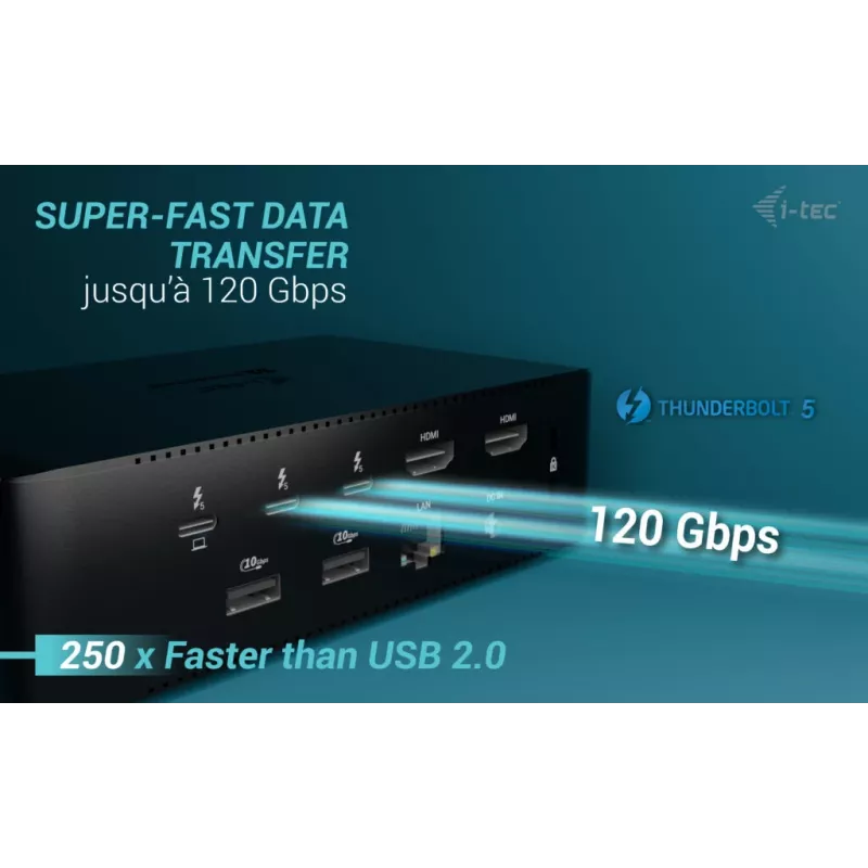 i-tec Thunderbolt5 Quattro Display Docking Station, 5x USB, 2,5 GLAN + Power Delivery 140W
