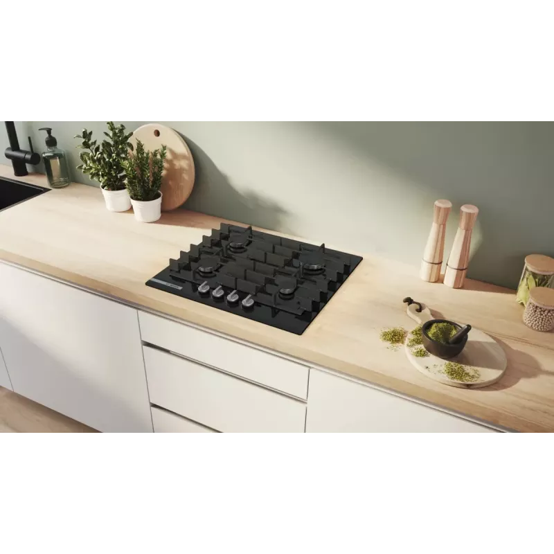 Einbau-Gaskochfeld Bosch PRP6A6H40 — 60 cm, schwarz, 4 Brenner, Drehregler vorne