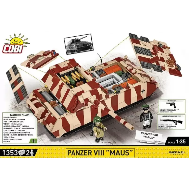 Cobi Bausteine Panzer VIII Maus Modellbausatz Maßstab 1:35 COBI-3138, detaillierte Militärfahrzeug-Nachbildung