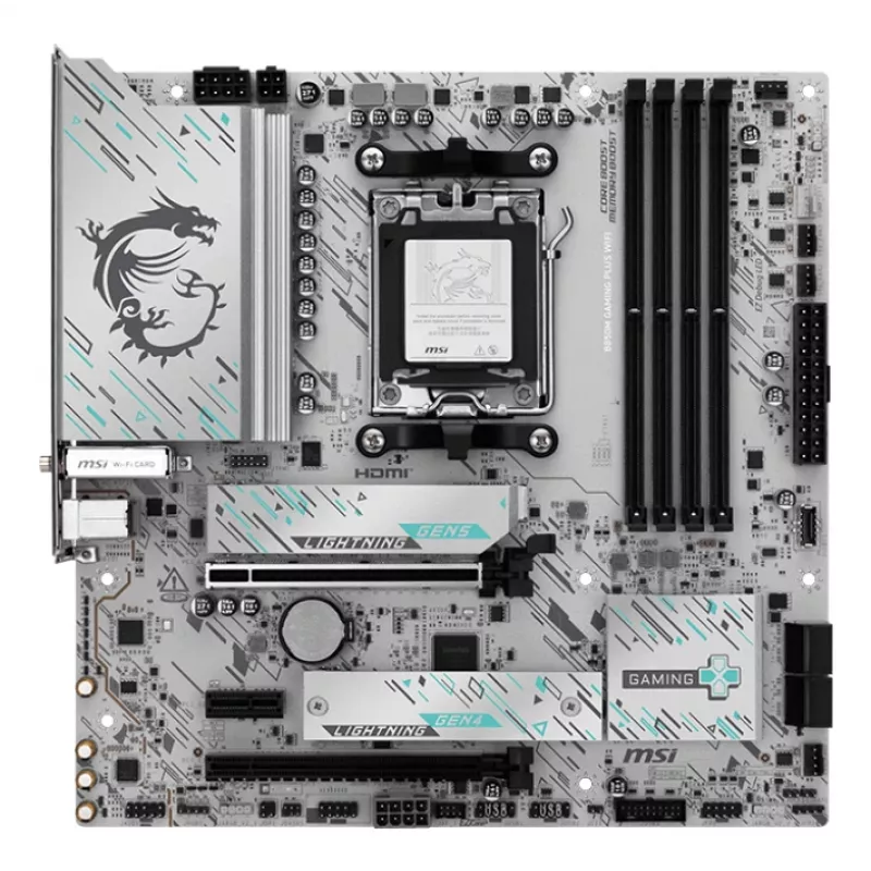 Motherboard MSI B850M GAMING PLUS WIFI — AMD B850, Sockel AM5, micro ATX, DDR5, 4x DIMM, 3x M.2, Wi‑Fi 7, 5 Gb LAN