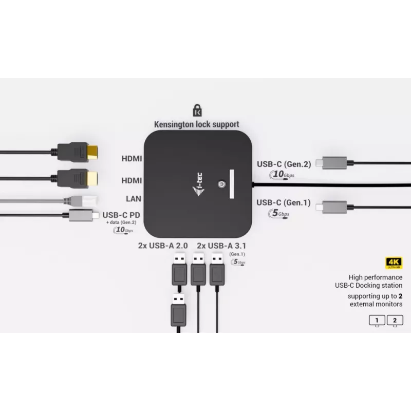 Dockingstation ITEC USB-C Dual HDMI C31DUALHDMIDOCKPD — Dual 4K 60Hz, 100W Power Delivery