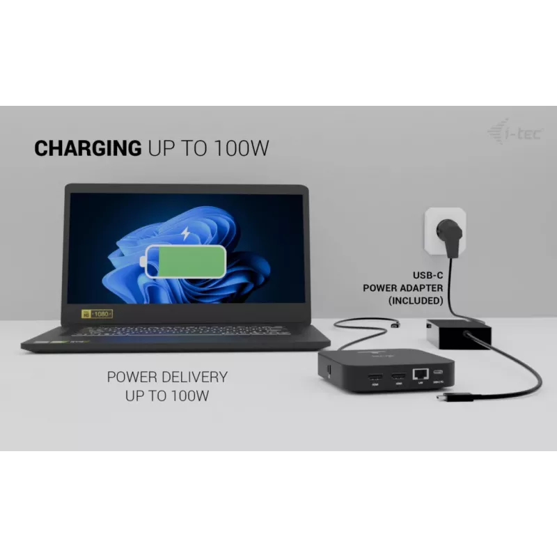USB-C Dual HDMI Adapter ITEC C31DUALHDMIDPD100 — dual HDMI 4K@60Hz, USB-C Power Delivery 100W