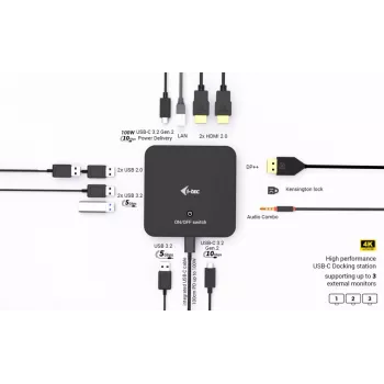 i-tec USB-C DP Dual HDMI Dockingstation mit Power Delivery 100 W + Universal-Ladegerät 100 W