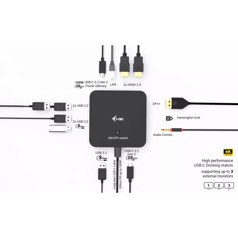 i-tec USB-C DP Dual HDMI Dockingstation mit Power Delivery 100 W + Universal-Ladegerät 100 W