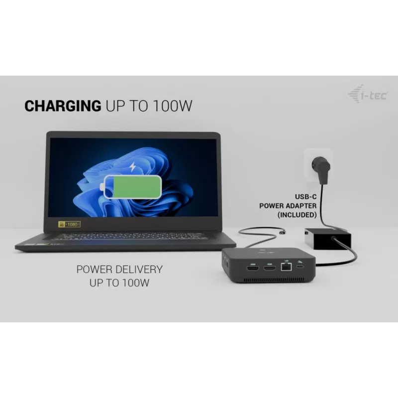 i-tec USB-C DP Dual HDMI Dockingstation mit Power Delivery 100 W + Universal-Ladegerät 100 W