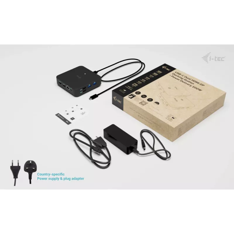 i-tec USB-C DP Dual HDMI Dockingstation mit Power Delivery 100 W + Universal-Ladegerät 100 W