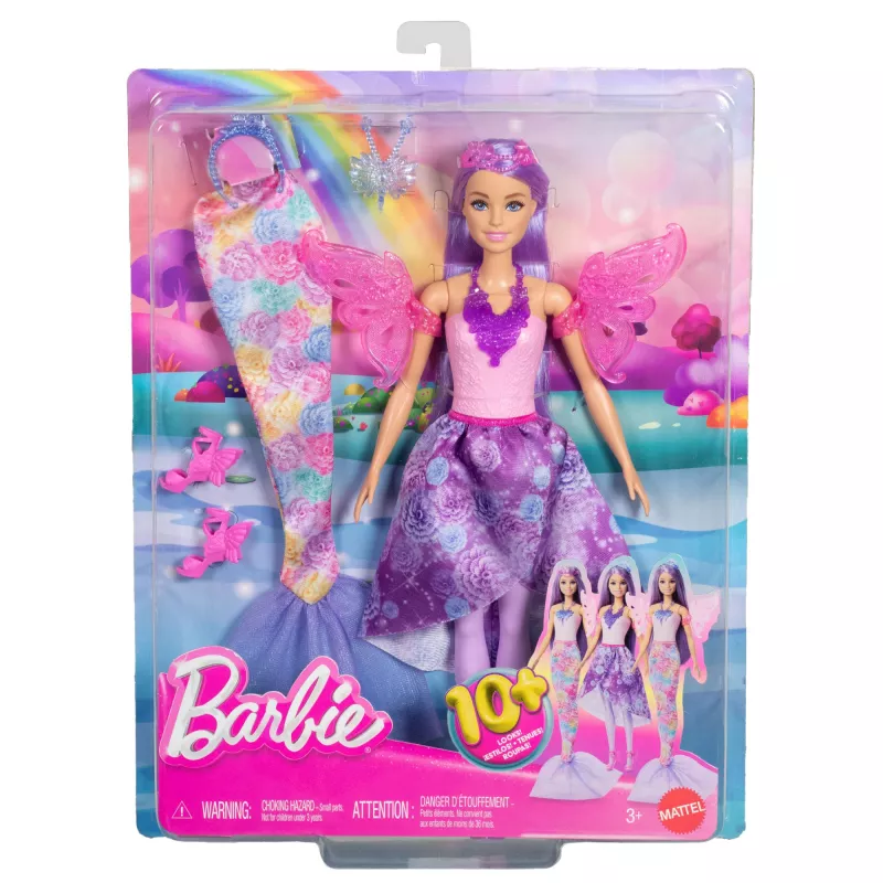 Barbie-Puppe Fantasy-Mode-Set mit Zubehör, darunter Meerjungfrauenschwanz, Feenflügel und Halsketten