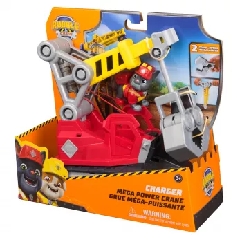 Kranwagen Spin Master Rubble & Crew Chargers Mega Power Kran mit Charger-Figur, 2 abnehmbaren Werkzeugen, Kunststoff, für Kinder ab 3 Jahren