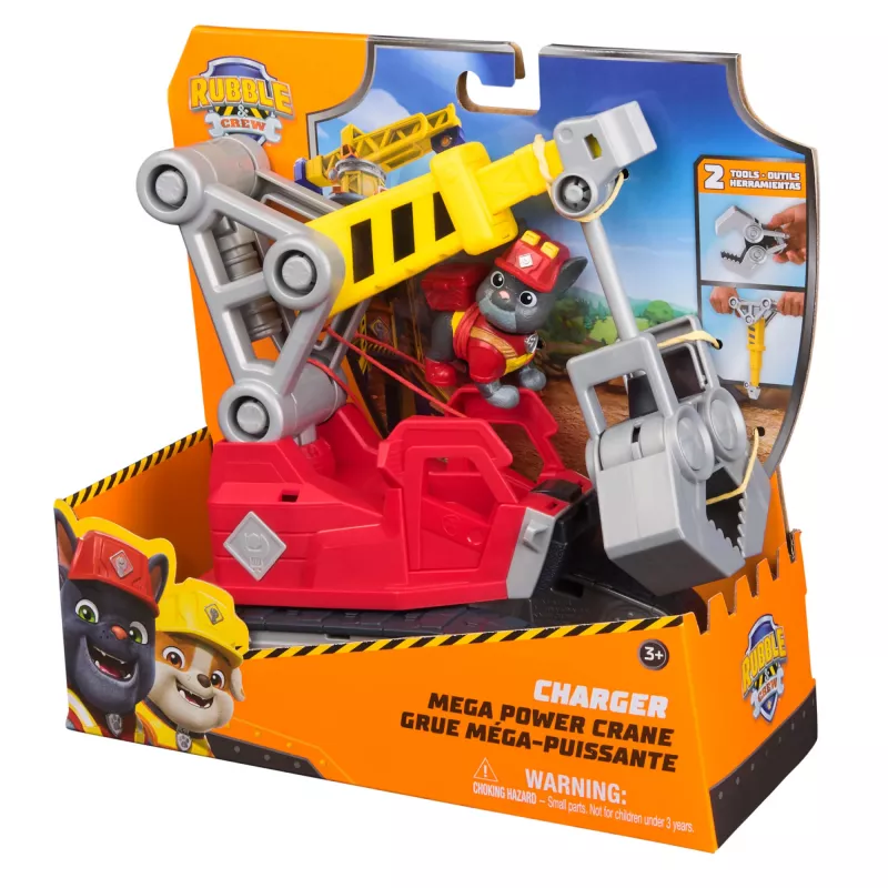 Kranwagen Spin Master Rubble & Crew Chargers Mega Power Kran mit Charger-Figur, 2 abnehmbaren Werkzeugen, Kunststoff, für Kinder ab 3 Jahren