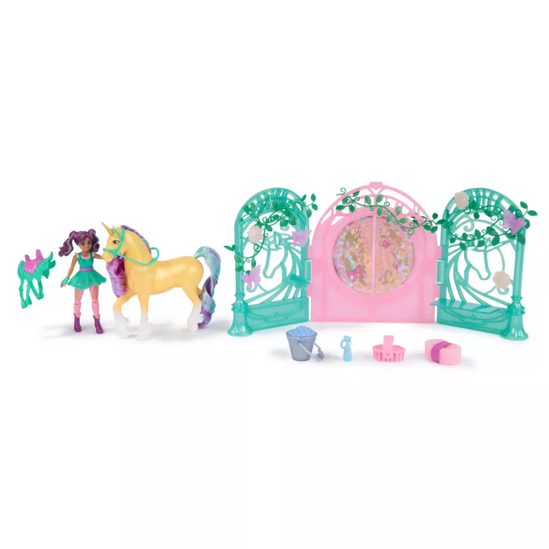 Unicorn Academy, Ava-Puppe & Farbwechsel-Blatt-Stall-Spielset, Ostergeschenk-Idee, 15 Zubehörteile, Puppen & Einhorn-Spielzeug für Mädchen ab 4 Jahren